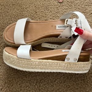 Steve Madden Womens White Leather Espadrilles